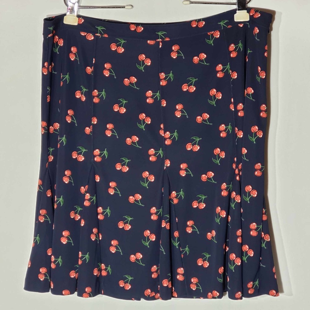 Talbots Womens Navy Cherry Print Flare Trumpet Skirt Side Zip Petite 16WP